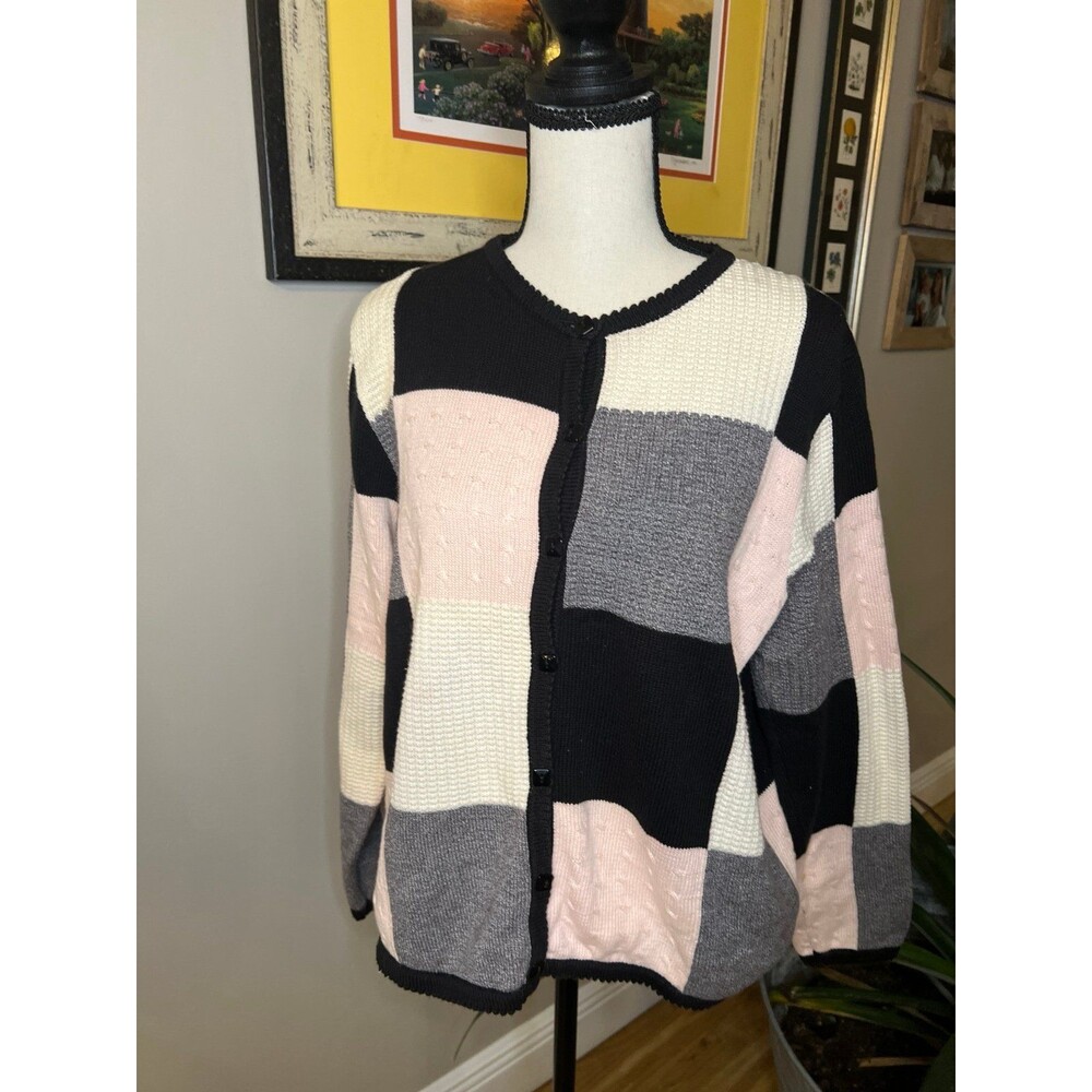 Allison Daley Soft Knit Color Block Button Up Car… - image 1